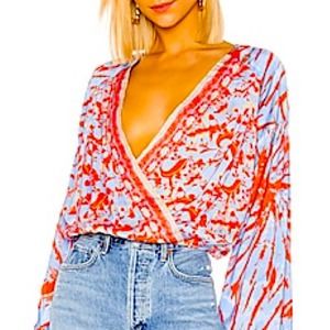 Free People Red and Blue Blouse